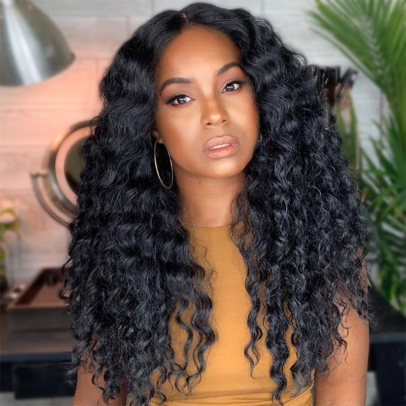 180 Density Deep Wave Wig T Part Lace Wig Human Hair