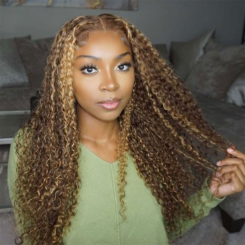 Jerry Curly HD Lace Wig 13x4 Lace Front Honey Brown Highlight Wig