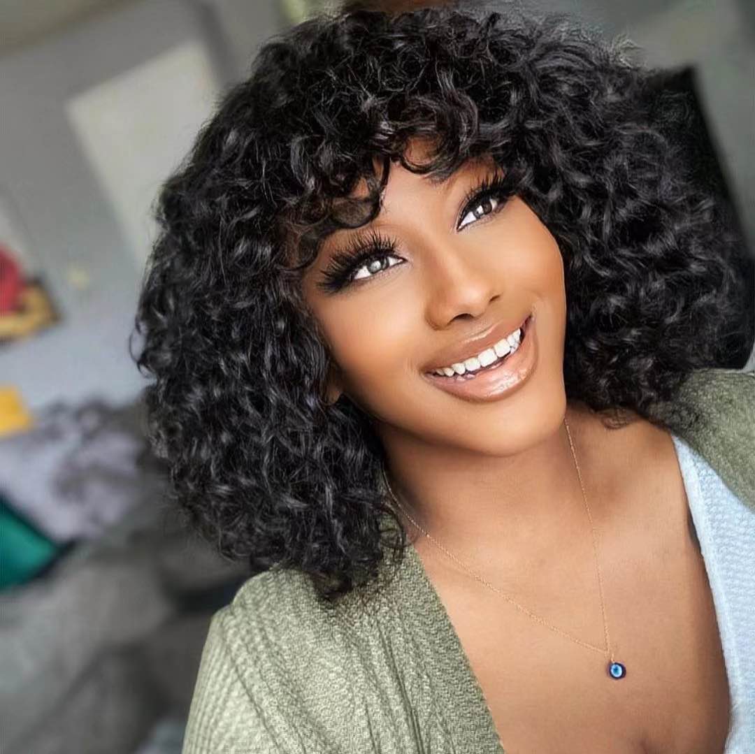Short Curly Wig With Bangs - Uolova hair