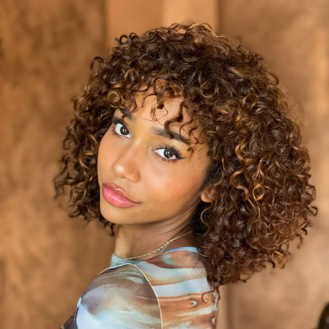 Highlight Color Short Curly Wig With Bangs|Put On And Go Glueless Wigs