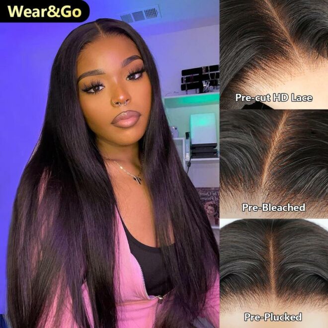 Wear and Go Straight Glueless Wigs Human Hair Pre Plucked Pre Cut Lace Front Wigs Human Hair 180% Density HD Lace Closure Wigs Human Hair Pre Plucked Pre Cut Straight Lace Front Wigs Human Hair Wigs for Women No Glue Closure Ready to Wear Wigs