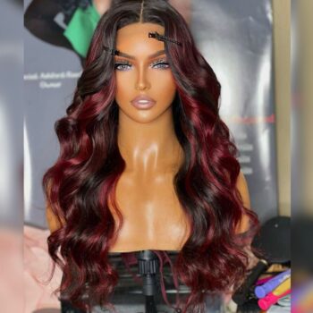 Body Wave 13x4 Lace Wig-180%  Density Burgundy Highlight Human Hair
